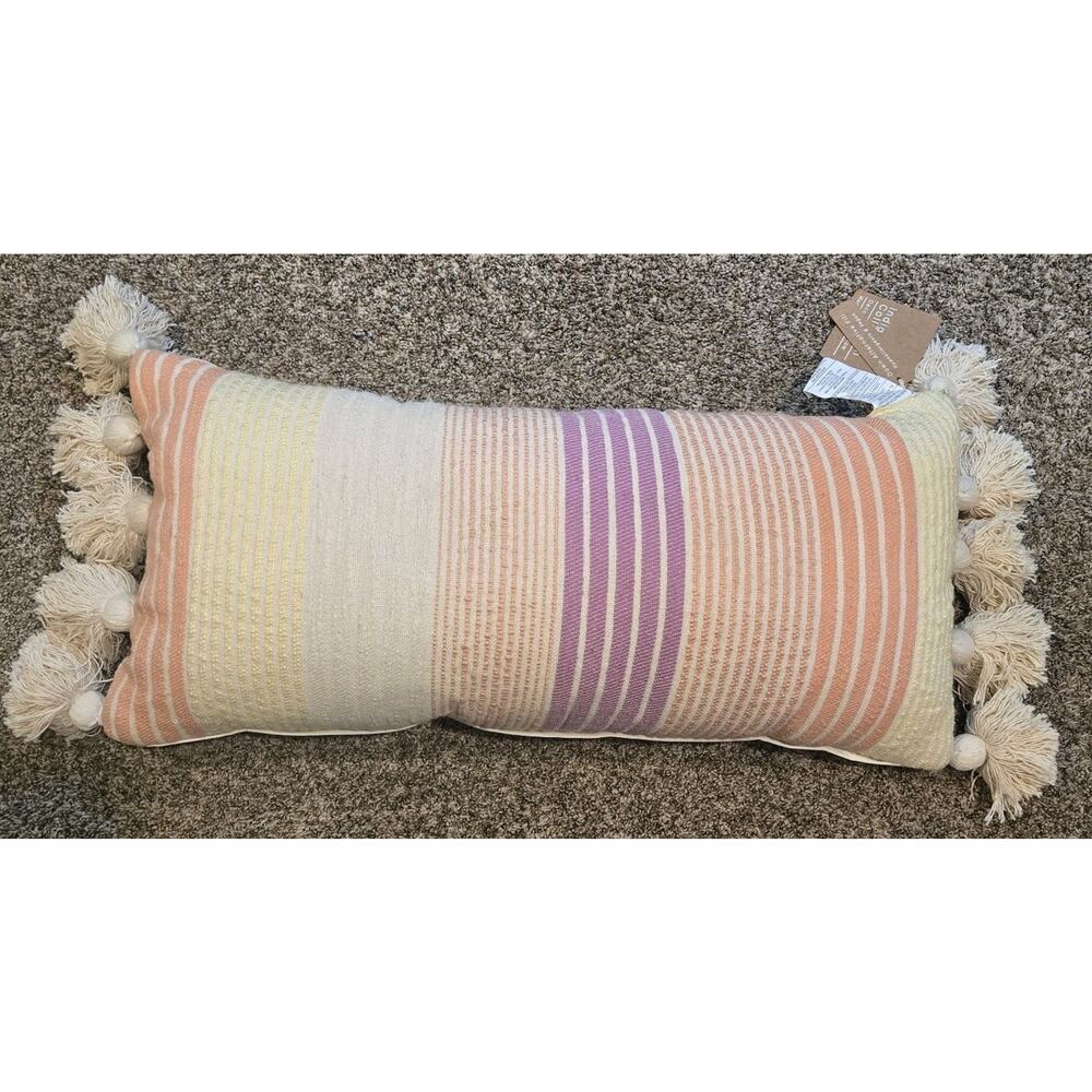 Indigo Ink Decorative Pillow Tufted Stripe Sorbet Pastel Pillow Tassels 29"x14"